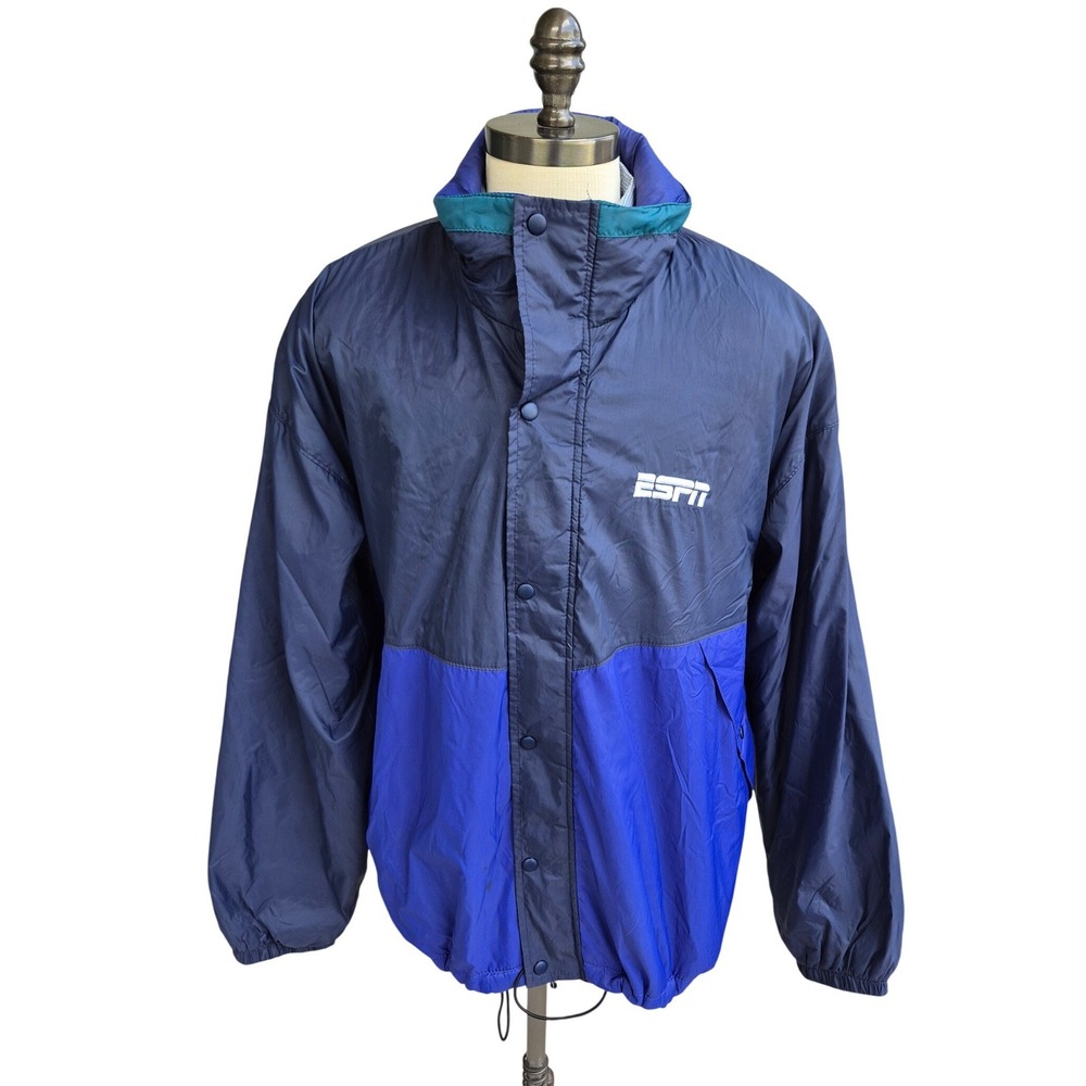 Vintage ESPN Windbreaker Jacket Navy‎ Blue Colorblock Snap Front Mens 3XL